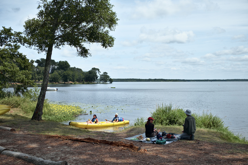 On trouve un coin tranquille, aux abords du lac d'Aureilhan